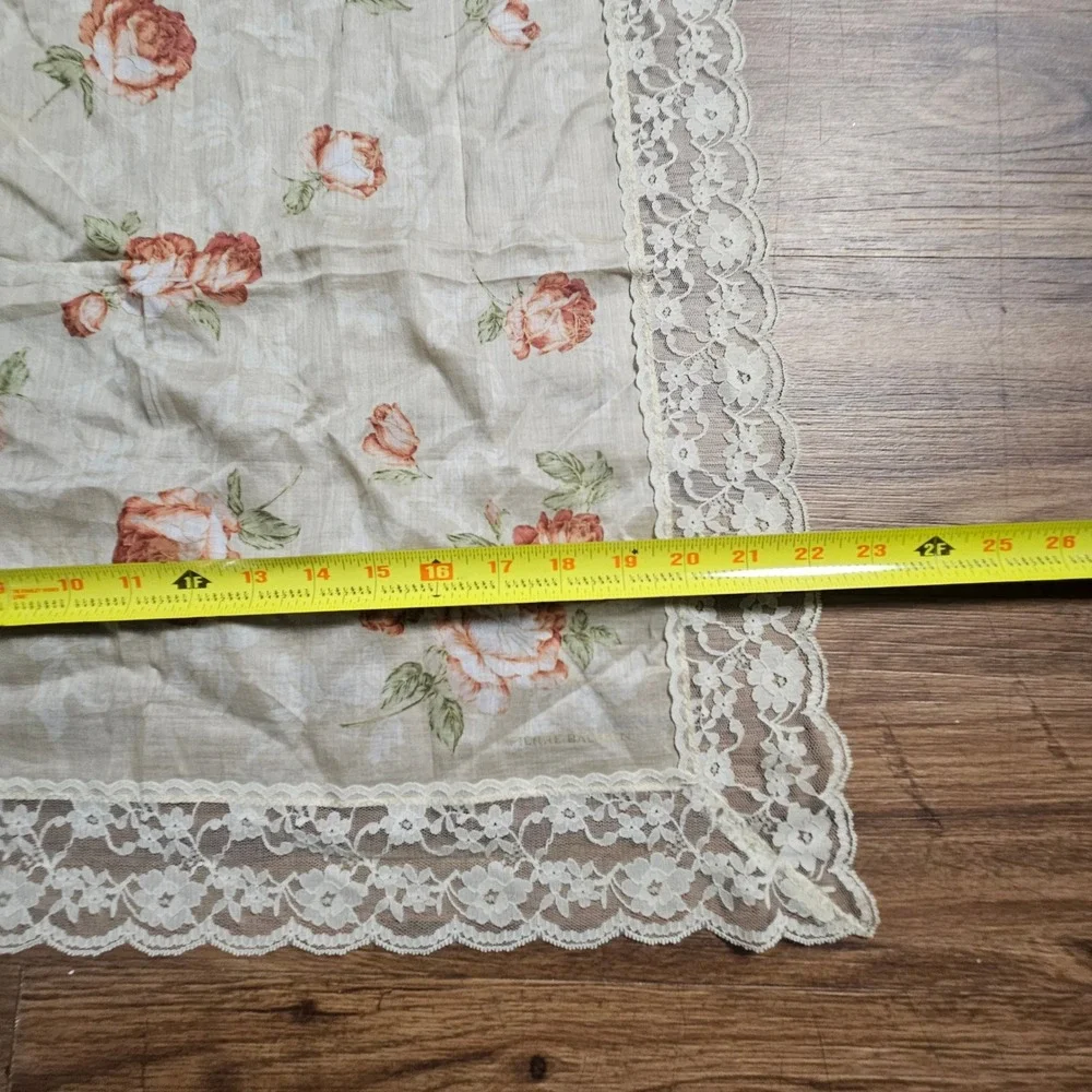 Vintage Pierre Balmain Floral Rose Handkerchief Lace Trim Scarf Quiet Luxury
